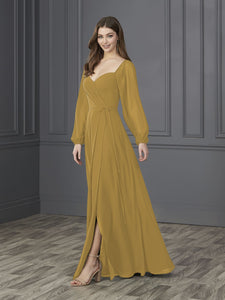 Chiffon Sweetheart Neckline A-Line Gown In Ochre