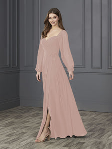 Chiffon Sweetheart Neckline A-Line Gown In Rose