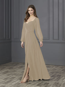 Chiffon Sweetheart Neckline A-Line Gown In Taupe