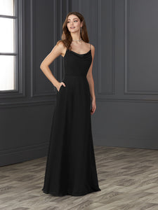 Chiffon Cowl Neckline A-Line Gown In Black