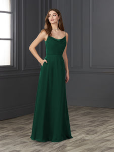 Chiffon Cowl Neckline A-Line Gown In Emerald Green
