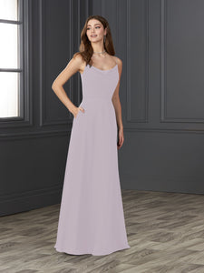 Chiffon Cowl Neckline A-Line Gown In Dusty Lavender
