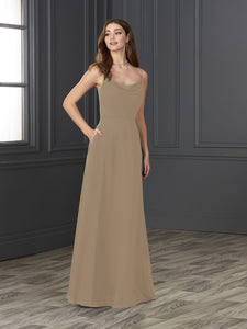 Chiffon Cowl Neckline A-Line Gown In Truffle