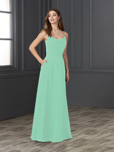Chiffon Cowl Neckline A-Line Gown In Aqua