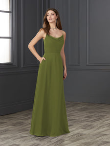 Chiffon Cowl Neckline A-Line Gown In Artichoke