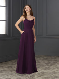 Chiffon Cowl Neckline A-Line Gown In Aubergine