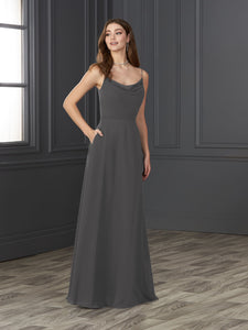 Chiffon Cowl Neckline A-Line Gown In Charcoal
