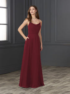 Chiffon Cowl Neckline A-Line Gown In Claret