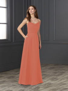 Chiffon Cowl Neckline A-Line Gown In Coral