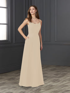 Chiffon Cowl Neckline A-Line Gown In Latte