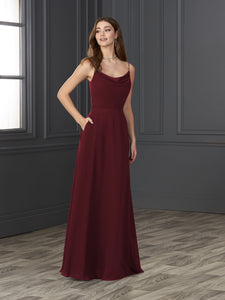 Chiffon Cowl Neckline A-Line Gown In Mahogany