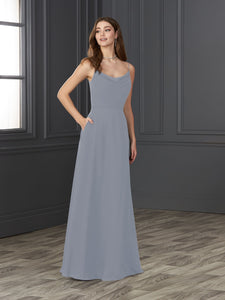 Chiffon Cowl Neckline A-Line Gown In Misty Blue