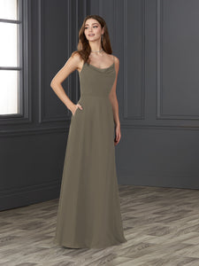 Chiffon Cowl Neckline A-Line Gown In Mink