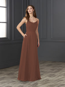 Chiffon Cowl Neckline A-Line Gown In Marsala