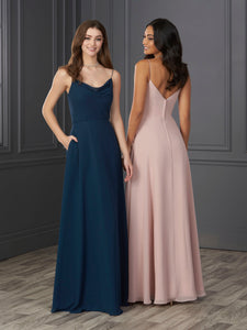 Chiffon Cowl Neckline A-Line Gown In Navy