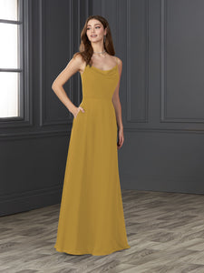 Chiffon Cowl Neckline A-Line Gown In Ochre