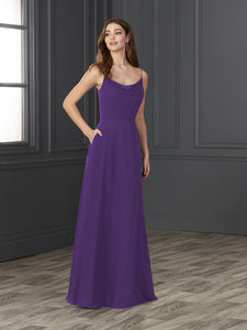 Chiffon Cowl Neckline A-Line Gown In Royal Purple