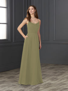 Chiffon Cowl Neckline A-Line Gown In Sage