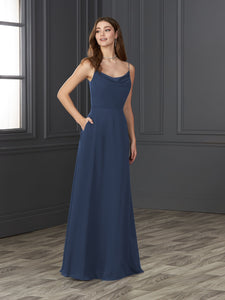 Chiffon Cowl Neckline A-Line Gown In Sapphire