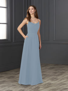 Chiffon Cowl Neckline A-Line Gown In Sky Blue