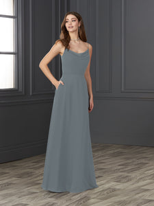 Chiffon Cowl Neckline A-Line Gown In Slate