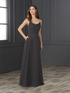 Chiffon Cowl Neckline A-Line Gown In Smoke