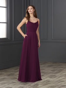 Chiffon Cowl Neckline A-Line Gown In Sangria