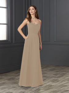 Chiffon Cowl Neckline A-Line Gown In Taupe