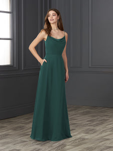 Chiffon Cowl Neckline A-Line Gown In Teal