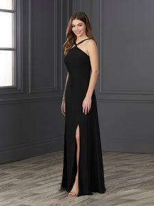 Chiffon And Tulle Halter A-Line Gown In Black