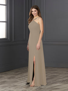 Chiffon And Tulle Halter A-Line Gown In Truffle