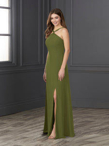 Chiffon And Tulle Halter A-Line Gown In Artichoke