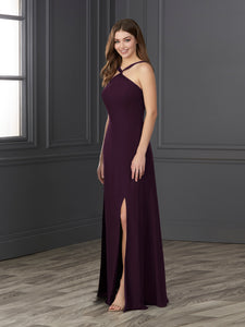 Chiffon And Tulle Halter A-Line Gown In Aubergine