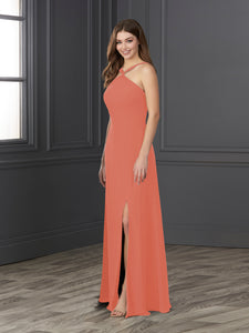 Chiffon And Tulle Halter A-Line Gown In Coral