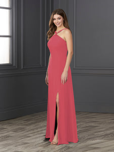 Chiffon And Tulle Halter A-Line Gown In Lipstick