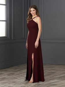 Chiffon And Tulle Halter A-Line Gown In Mahogany