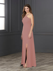 Chiffon And Tulle Halter A-Line Gown In Mauve