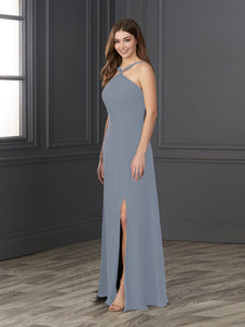 Chiffon And Tulle Halter A-Line Gown In Misty Blue