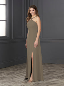 Chiffon And Tulle Halter A-Line Gown In Mink
