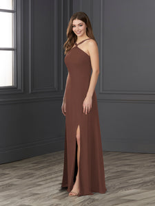 Chiffon And Tulle Halter A-Line Gown In Marsala