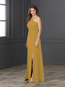 Chiffon And Tulle Halter A-Line Gown In Ochre