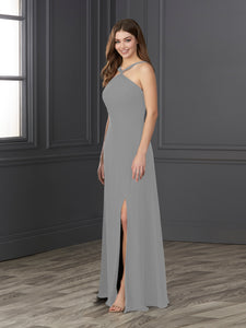 Chiffon And Tulle Halter A-Line Gown In Platinum