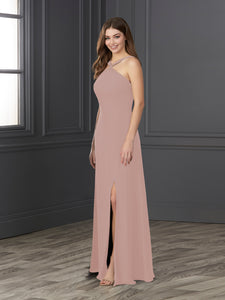 Chiffon And Tulle Halter A-Line Gown In Rose