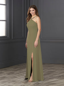 Chiffon And Tulle Halter A-Line Gown In Sage