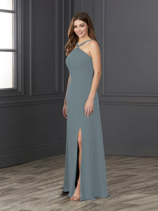 Chiffon And Tulle Halter A-Line Gown In Slate