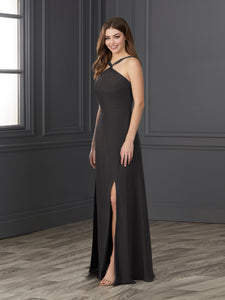 Chiffon And Tulle Halter A-Line Gown In Smoke