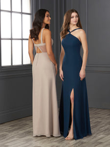 Chiffon And Tulle Halter A-Line Gown In Taupe