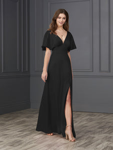 Satin And Tulle Plunging Neckline A-Line Gown In Black
