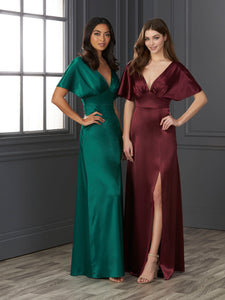 Satin And Tulle Plunging Neckline A-Line Gown In Mahogany
