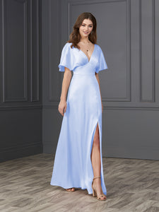 Satin And Tulle Plunging Neckline A-Line Gown In Perri